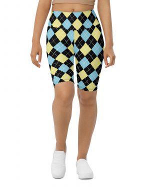 Argyle Blue Black Yellow Bike Shorts