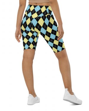 Argyle Blue Black Yellow Bike Shorts