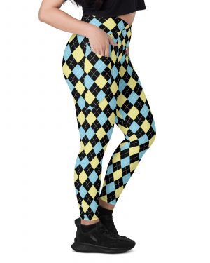 Argyle Black Yellow Blue Crossover leggings with pockets