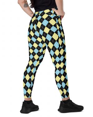 Argyle Black Yellow Blue Crossover leggings with pockets