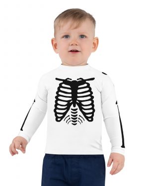 Skeleton Halloween Cosplay Costume Black Bones Kids Rash Guard
