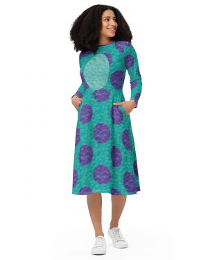 Sully Costume Monster Halloween Cosplay Long Sleeve Midi Dress