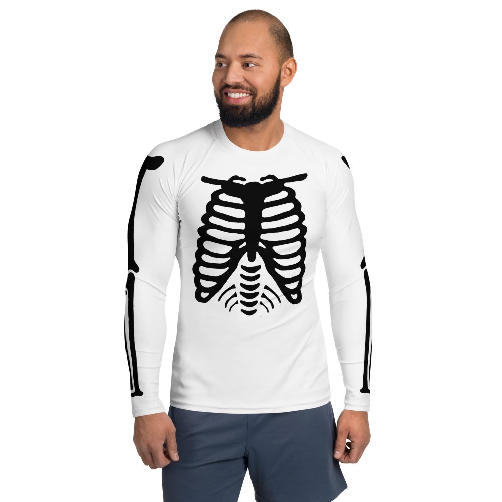 Skeleton Halloween Cosplay Costume Black Bones Men's Rash Guard