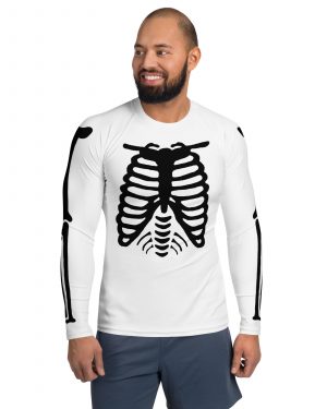 Skeleton Halloween Cosplay Costume Black Bones Men’s Rash Guard