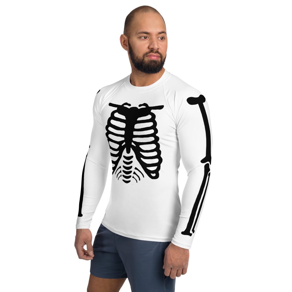 Skeleton Halloween Cosplay Costume Black Bones Men's Rash Guard - Image 3