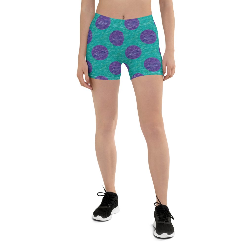 short shorts, costume shorts, shorts, uv protection, swim costume, monster tank top, Purple and blue polkadot, Sully Costume, Monster costume, Monsters Inc., Cosplay Costume, Halloween Costume, Womans costume, plus size costume, matching costume, men's costume, children's costume, kid's costume, women's costume, girls costume, boys costume, running costume, rundisney, run disney, dance costume, activewear