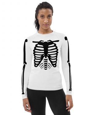 Skeleton Halloween Cosplay Costume Black Bones Women’s Rash Guard