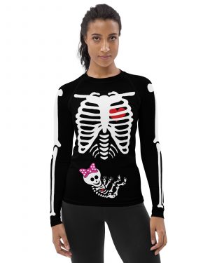Pregnant Skeleton Baby Girl Halloween Cosplay Costume Women’s Rash Guard