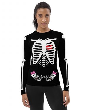 Pregnant Skeleton Baby Twin Girls Halloween Cosplay Costume Women’s Rash Guard