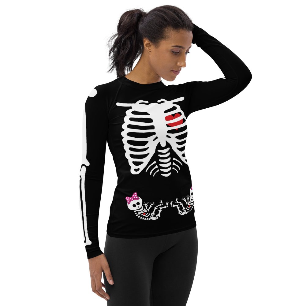 Pregnant Skeleton Baby Twin Girls Halloween Cosplay Costume Women's Rash Guard - Image 4