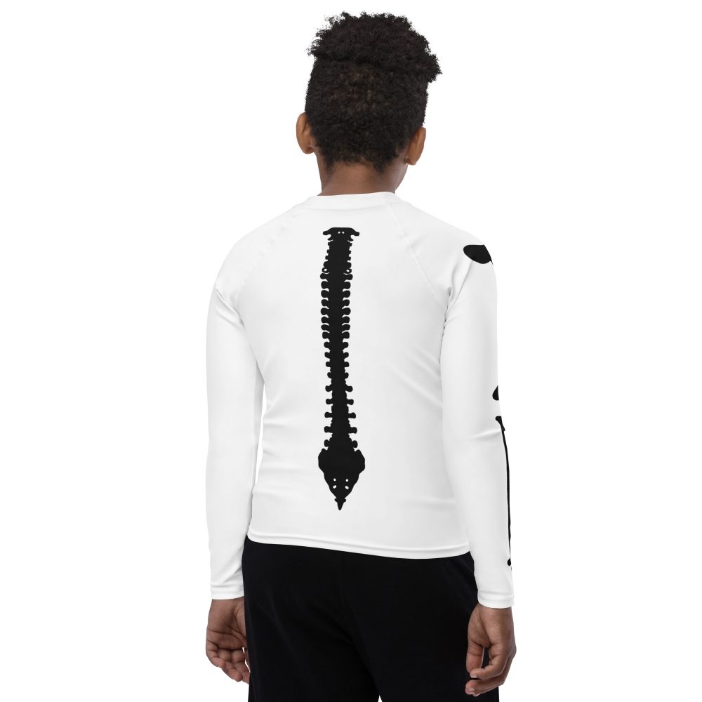 Skeleton Halloween Cosplay Costume Black Bones Youth Rash Guard - Image 2