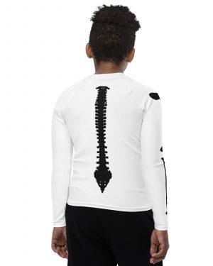 Skeleton Halloween Cosplay Costume Black Bones Youth Rash Guard