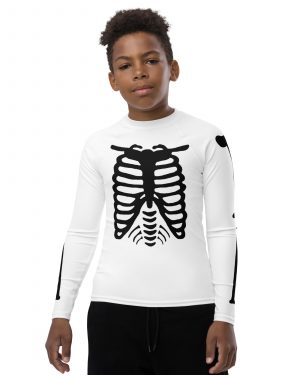 Skeleton Halloween Cosplay Costume Black Bones Youth Rash Guard