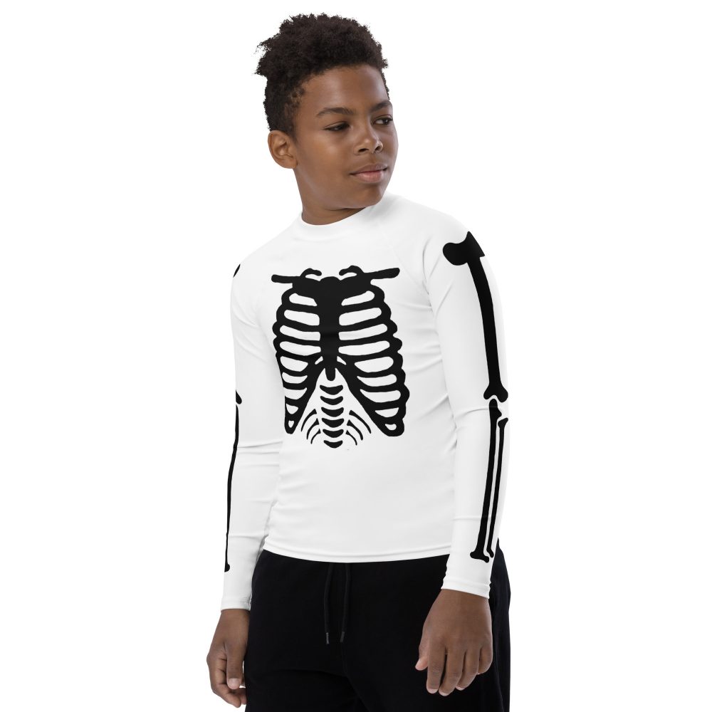 Skeleton Halloween Cosplay Costume Black Bones Youth Rash Guard - Image 3