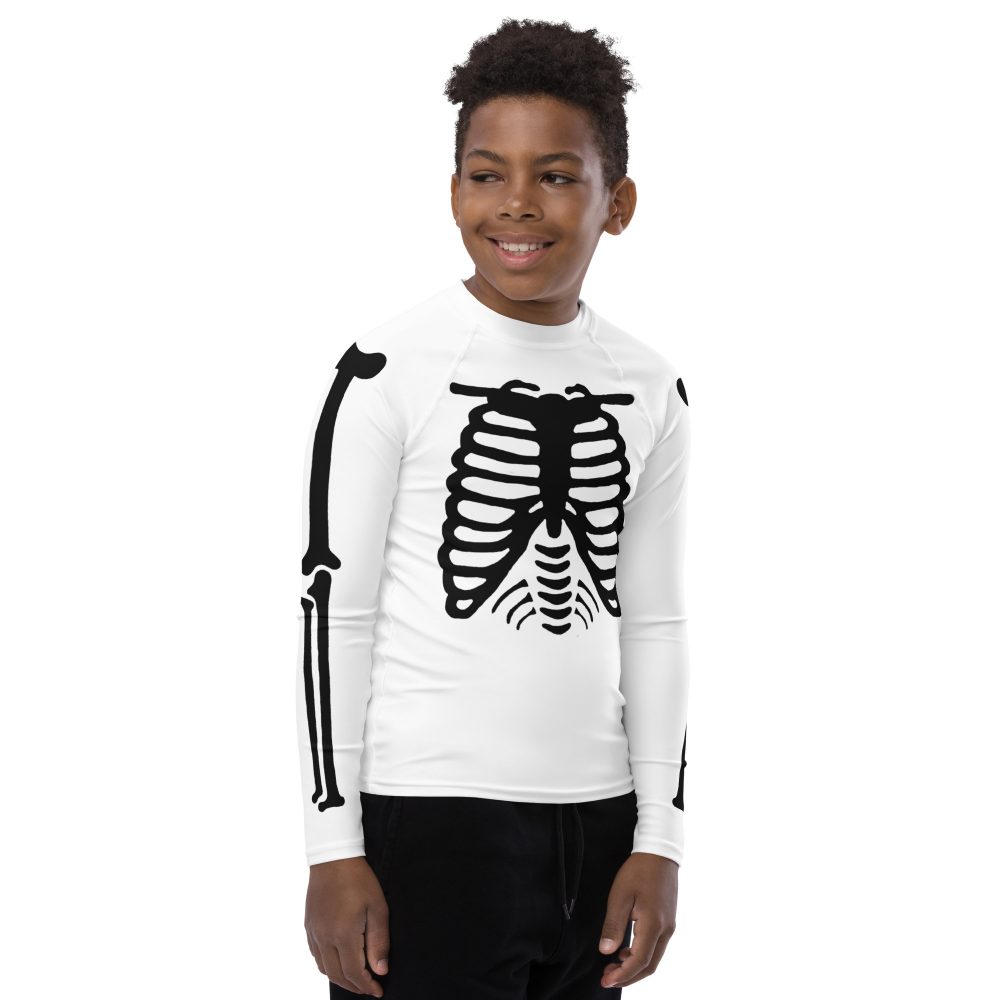 Skeleton Halloween Cosplay Costume Black Bones Youth Rash Guard - Image 4