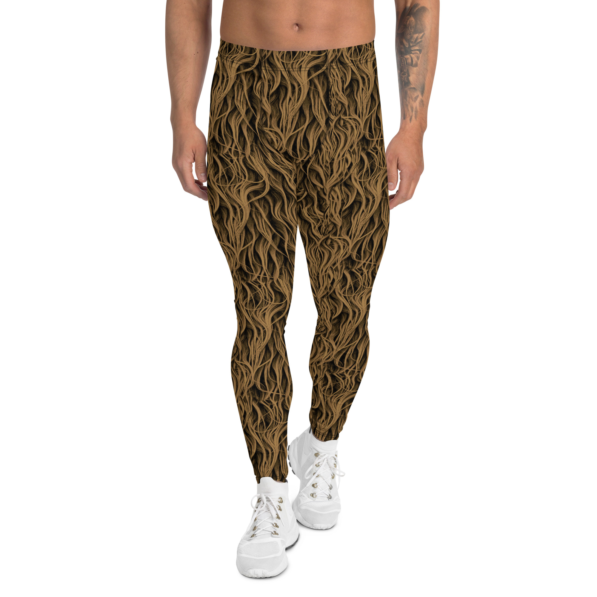 big foot costume, sasquatch, brown Hair costume, fur costume, activewear, running, rundisney, rundisney costume, dance costume, men's costume, uv protection, men's leggings, leggings, meggings, polyester, spandex, gusset