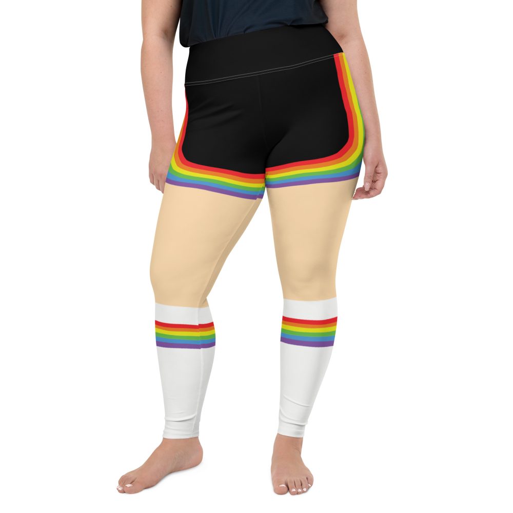Rainbow Short Booty Shorts with Sport Socks 70’s Halloween Cosplay Costume Light Skin Plus Size Leggings - Image 2
