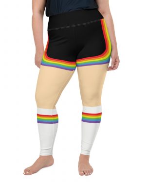 Rainbow Short Booty Shorts with Sport Socks 70’s Halloween Cosplay Costume Light Skin Plus Size Leggings