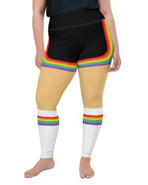 Rainbow Short Booty Shorts with Sport Socks 70’s Halloween Cosplay Costume Medium Light Skin Plus Size Leggings