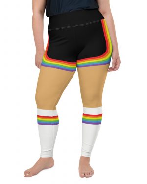 Rainbow Short Booty Shorts with Sport Socks 70’s Halloween Cosplay Costume Medium Skin Plus Size Leggings