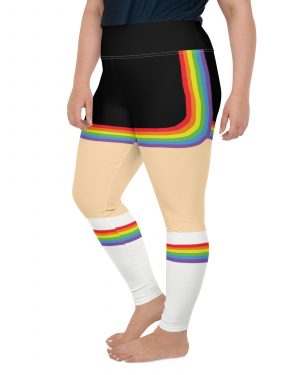 Rainbow Short Booty Shorts with Sport Socks 70’s Halloween Cosplay Costume Light Skin Plus Size Leggings