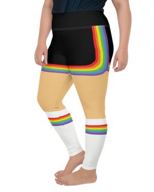 Rainbow Short Booty Shorts with Sport Socks 70’s Halloween Cosplay Costume Medium Light Skin Plus Size Leggings