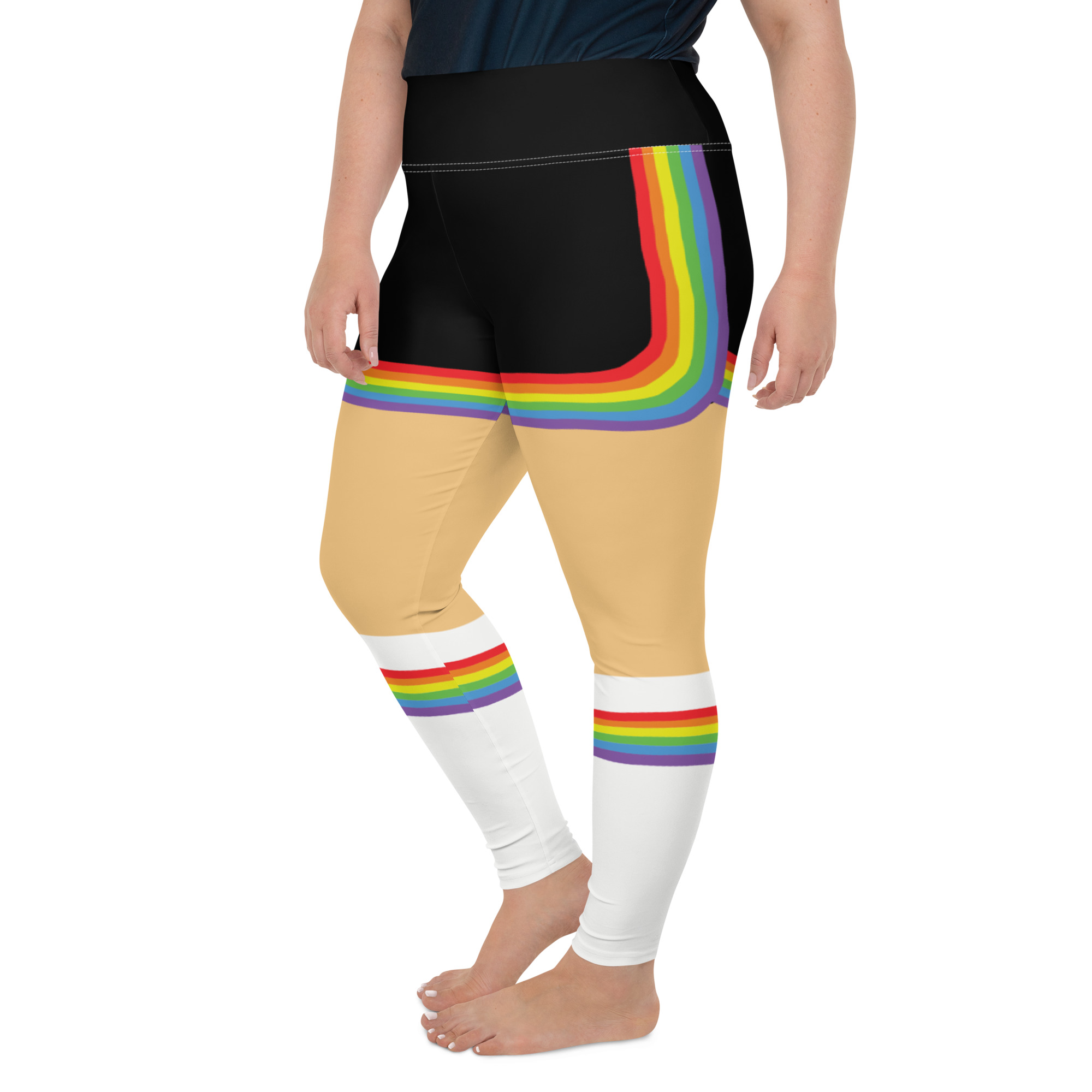 Rainbow Short Booty Shorts with Sport Socks 70's Halloween Cosplay