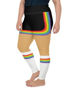 Rainbow Short Booty Shorts with Sport Socks 70’s Halloween Cosplay Costume Medium Skin Plus Size Leggings