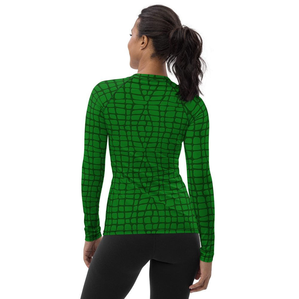 Women's Crocodile Alligator Skin Pattern Rash Guard, Running Shirt, UV Protective Long Sleeve T-Shirt - Image 2
