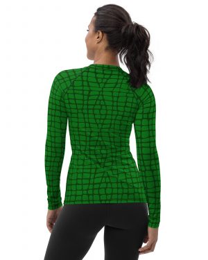 Women’s Crocodile Alligator Skin Pattern Rash Guard, Running Shirt, UV Protective Long Sleeve T-Shirt