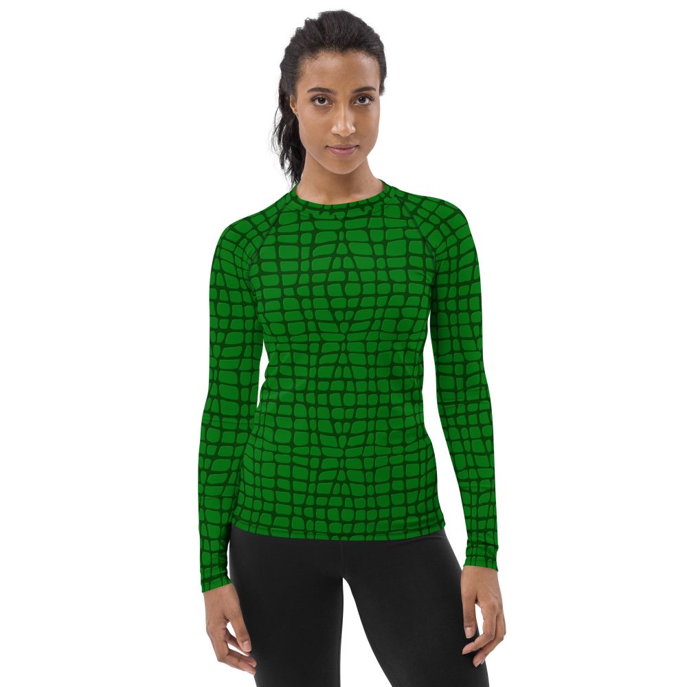 Women's Crocodile Alligator Skin Pattern Rash Guard, Running Shirt, UV Protective Long Sleeve T-Shirt