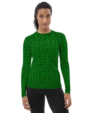 Women’s Crocodile Alligator Skin Pattern Rash Guard, Running Shirt, UV Protective Long Sleeve T-Shirt