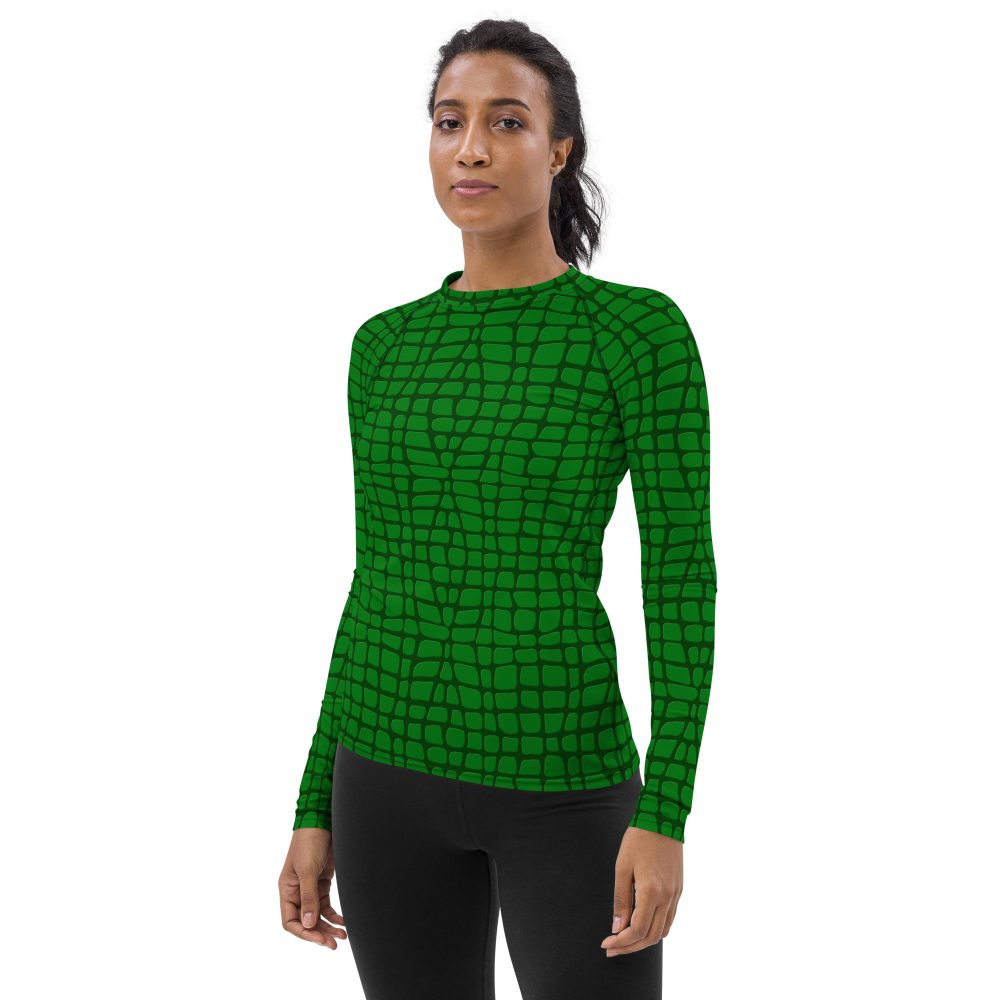 Women's Crocodile Alligator Skin Pattern Rash Guard, Running Shirt, UV Protective Long Sleeve T-Shirt - Image 3