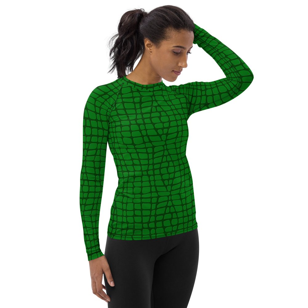 Women's Crocodile Alligator Skin Pattern Rash Guard, Running Shirt, UV Protective Long Sleeve T-Shirt - Image 4