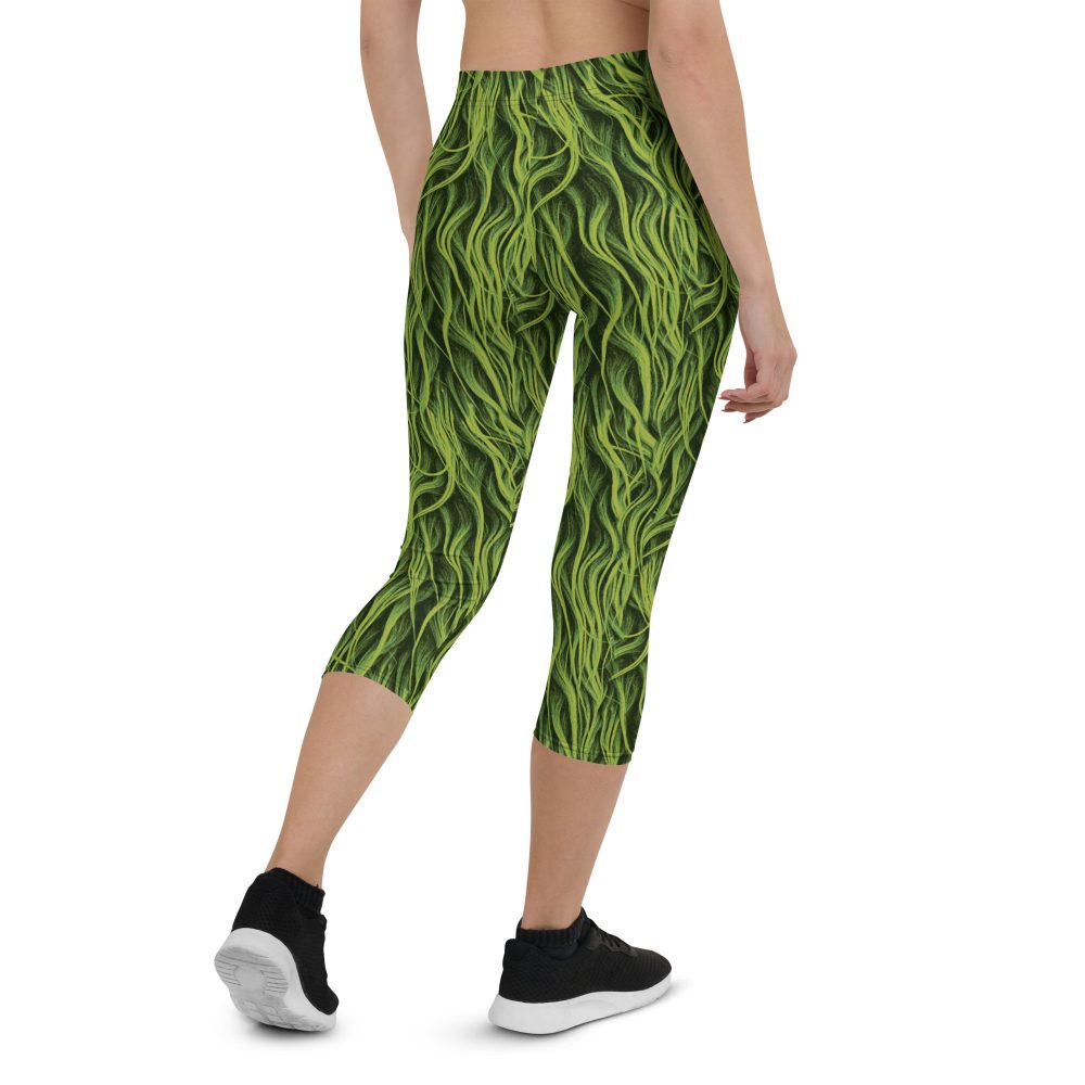 Green Fur Cosplay Costume Printed Capri Leggings - Image 2