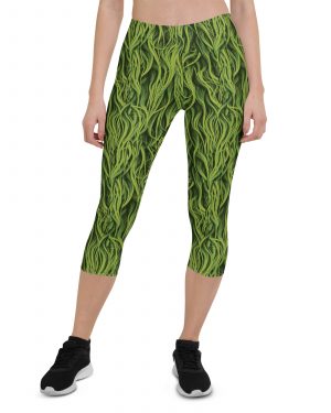 Green Fur Cosplay Costume Printed Capri Leggings