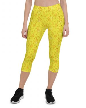 Snow White Cosplay Halloween Costume Yellow Flowers Capri Leggings