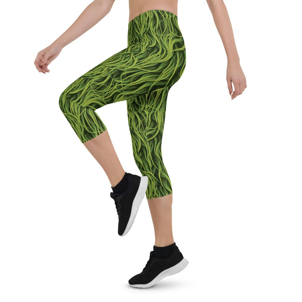 Green Fur Cosplay Costume Printed Capri Leggings - Image 3