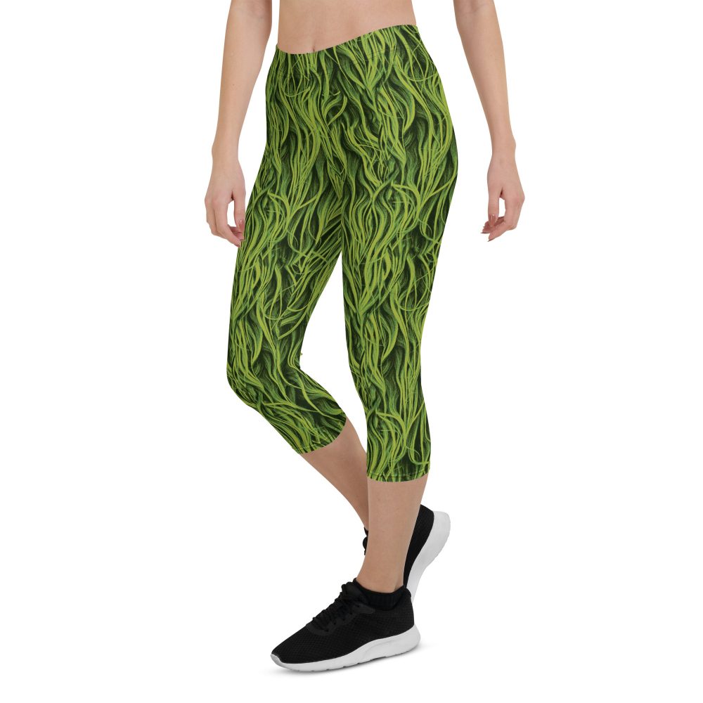 Green Fur Cosplay Costume Printed Capri Leggings - Image 5