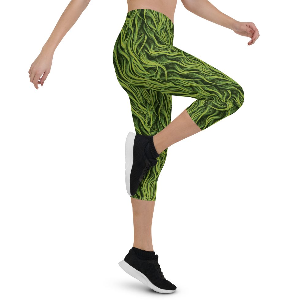 Green Fur Cosplay Costume Printed Capri Leggings - Image 4