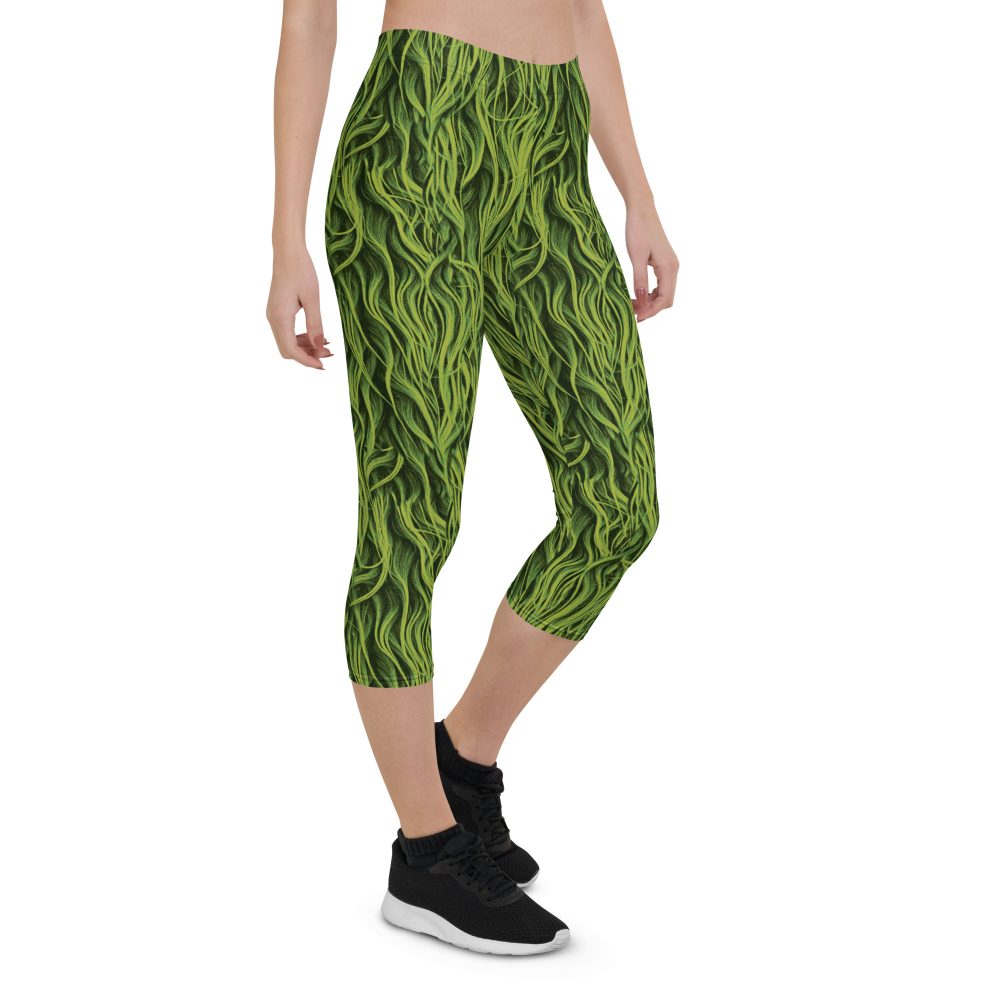 Green Fur Cosplay Costume Printed Capri Leggings - Image 6