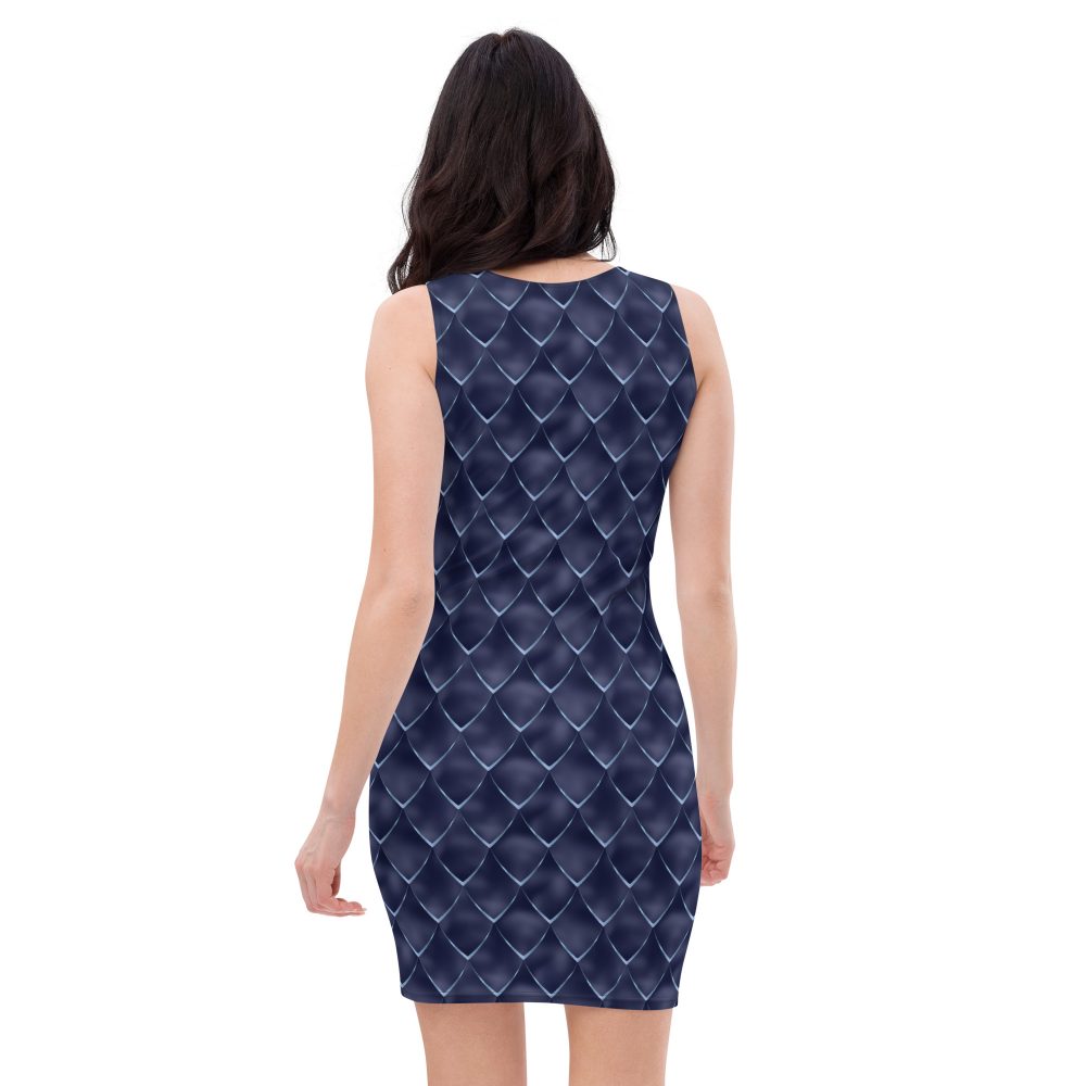 Dragon Cosplay Costume Navy Blue Scales Fitted Bodycon Dress - Image 2