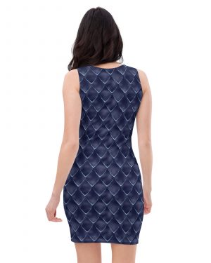 Dragon Cosplay Costume Navy Blue Scales Fitted Bodycon Dress