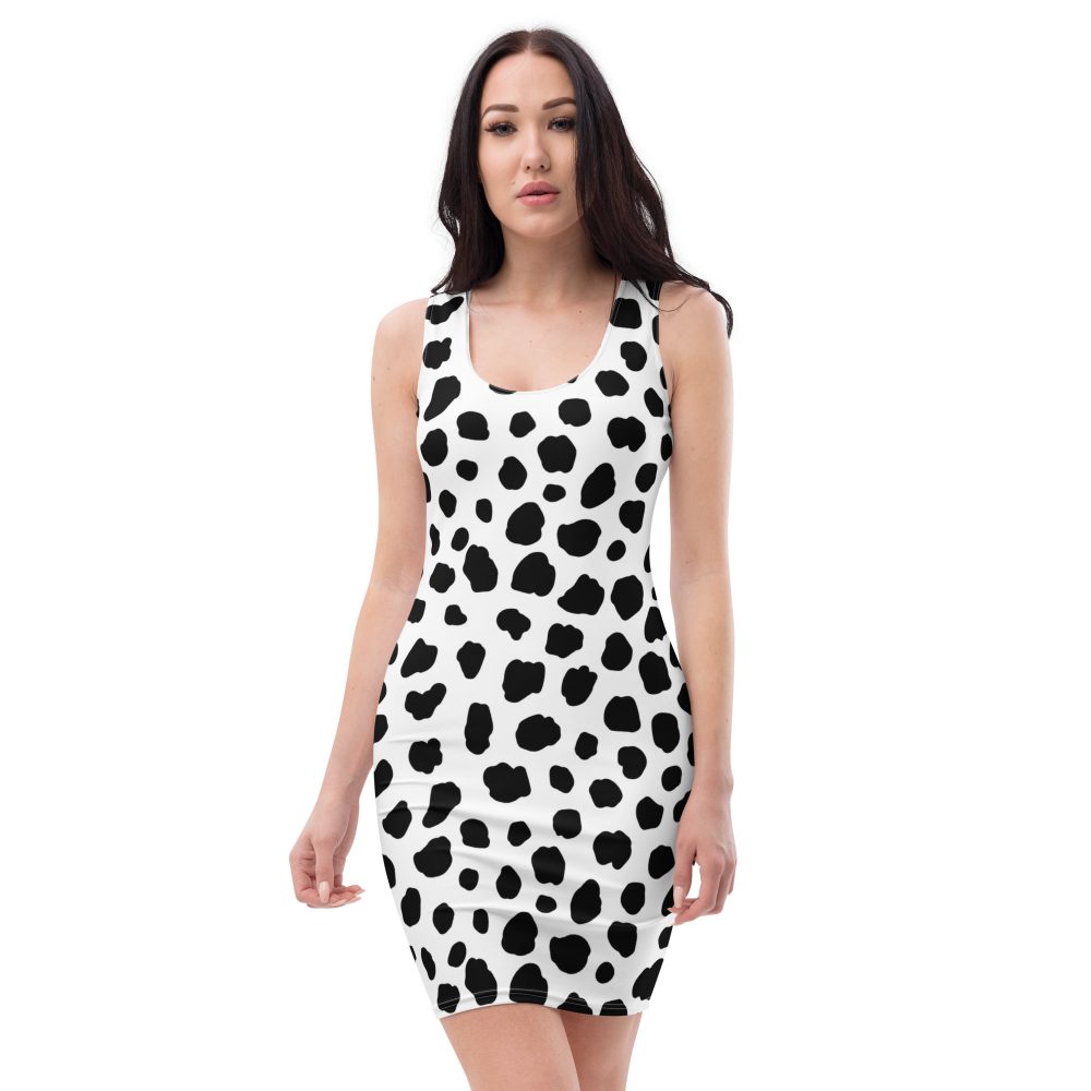 Dalmatian Puppy Dog Cosplay Halloween Costume Fitted Bodycon Dress