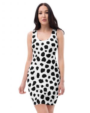 Dalmatian Puppy Dog Cosplay Halloween Costume Fitted Bodycon Dress