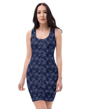 Dragon Cosplay Costume Navy Blue Scales Fitted Bodycon Dress