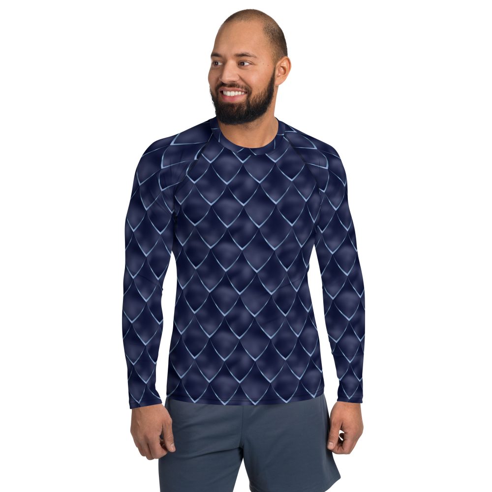 Dragon Cosplay Costume Navy Blue Scales Men's Rash Guard