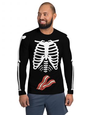 Skeleton Expecting Bacon Halloween Cosplay Costume Men’s Rash Guard