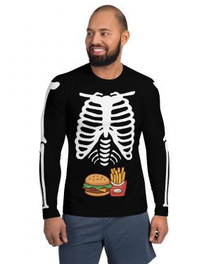 Skeleton Expecting Burgers and Fries Halloween Cosplay Costume Men’s Rash Guard