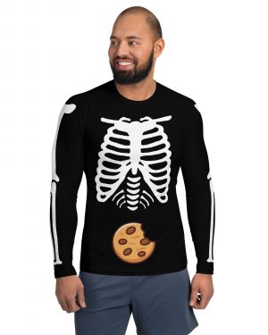 Skeleton Expecting Cookies Halloween Cosplay Costume Men’s Rash Guard